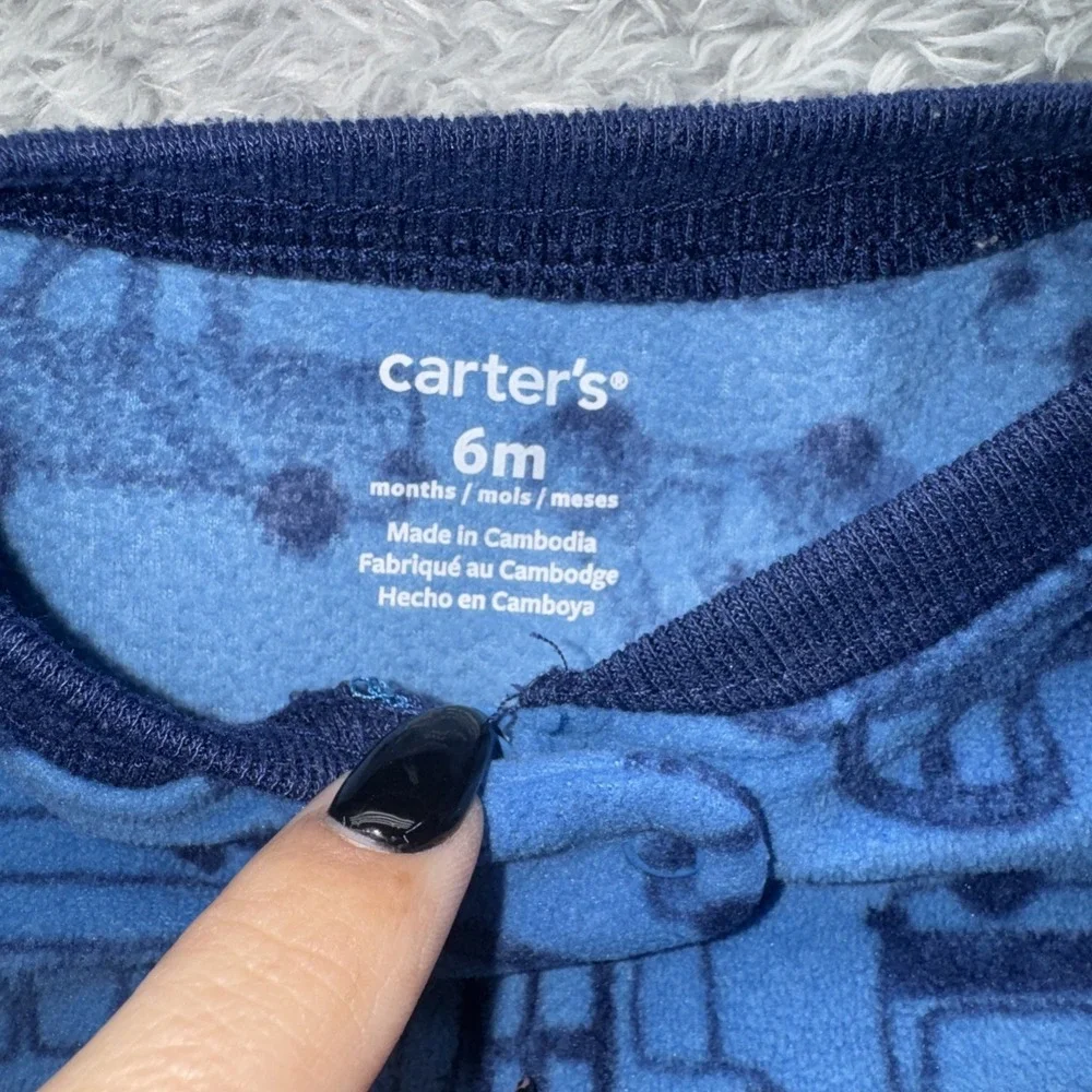Carter's Blue Fleece Car Vehicle Footed Pajamas Full Zip 6 M